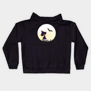 Witch Girl with her  Bat friend Kids Hoodie